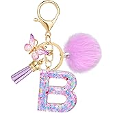 JSRQT Resin Initial Letter Keychain,Purple Snowflake Sequins Alphabet Key Chains for Girls Women Gift Handbag Decor