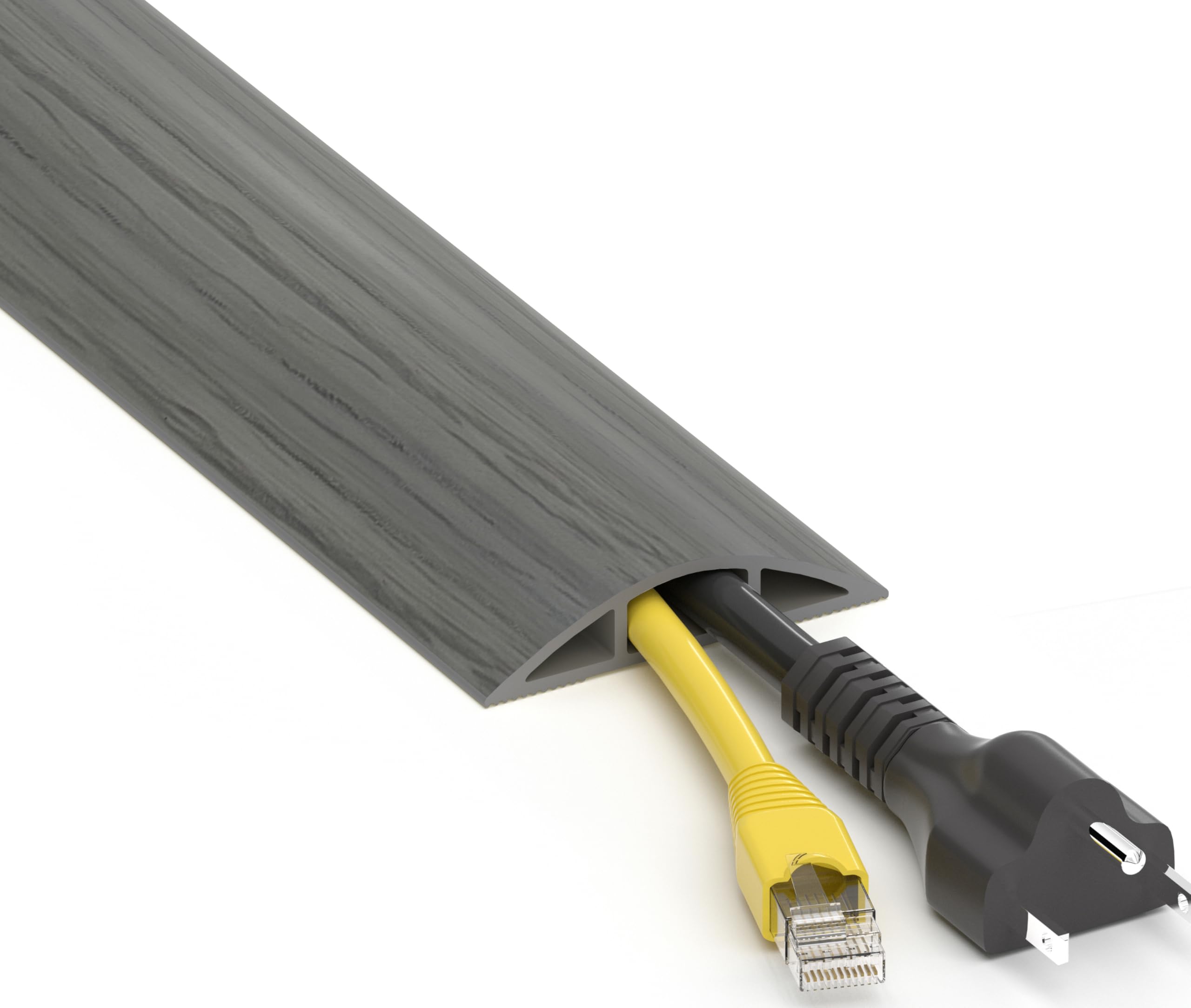 Photo 1 of Floor Cord Cover 6ft, Cord Hider Floor Hide Extension Cords, Floor Cable Management Floor Cable Cover Wire Covers for Cords, Cable Protector Cord Cavity W0.6in x H0.32in Grey Wood
