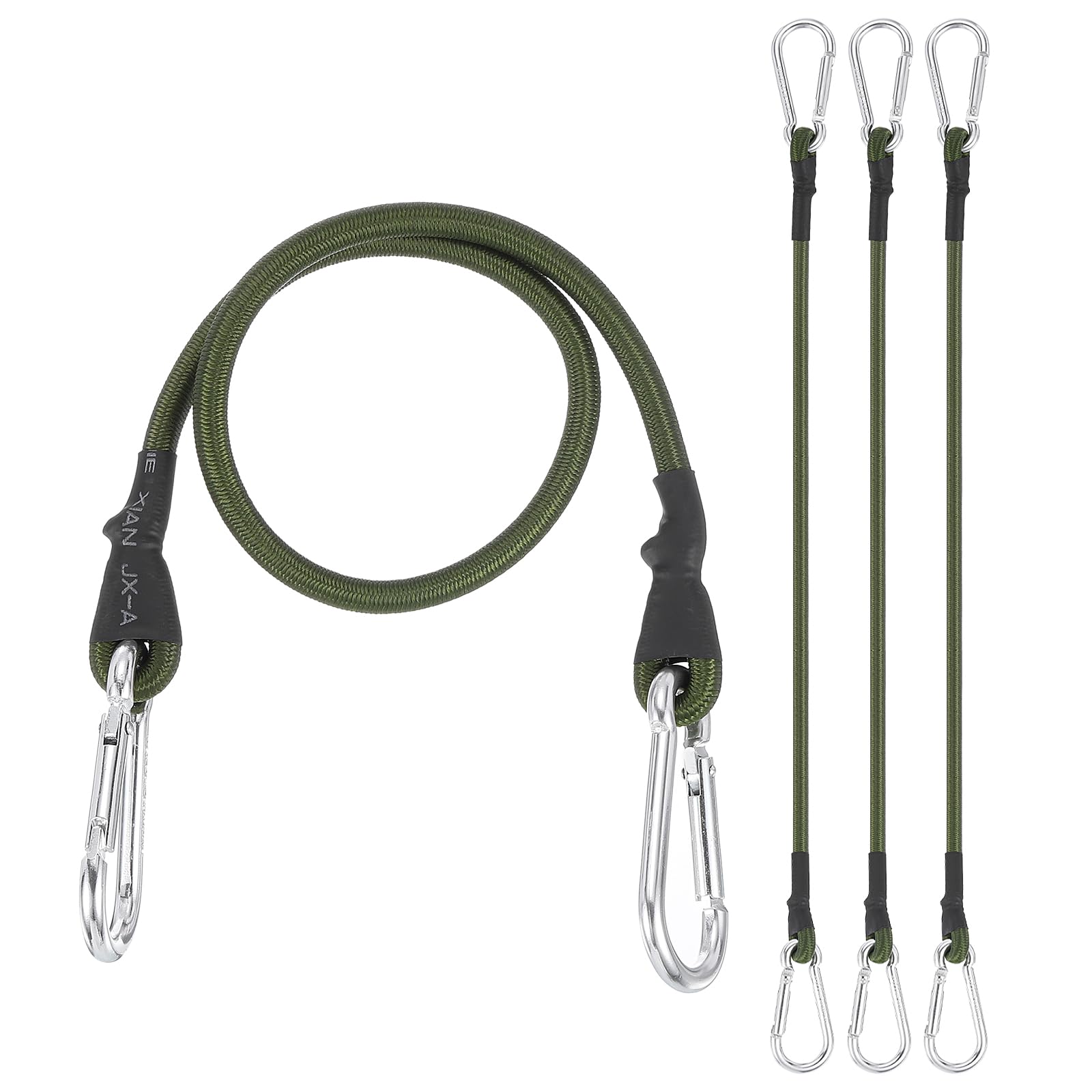 PATIKIL 23.6 Inch Bungee Cords with Hooks, 4 Pack Heavy Elastic Straps Bungee Rope with Dual Aluminum Alloy Hooks for Camping Luggage Rack Bike Cargo Tent, Green