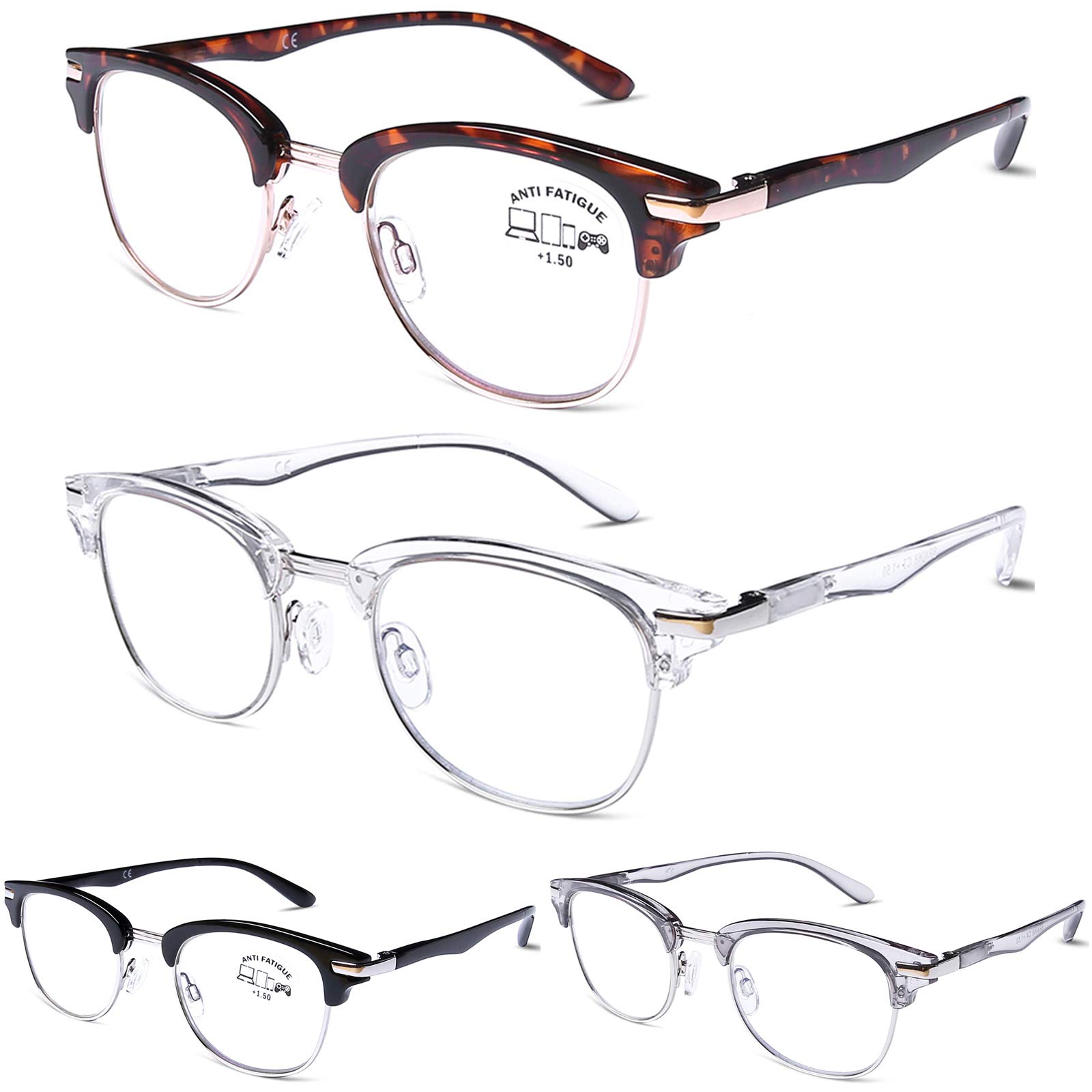 Photo 1 of DOOViC 4 Pack Blue Light Blocking Reading Glasses Anti Eyestrain Fashion Classic Style Spring Hinge Computer Readers for Women Men 2.50 Strength