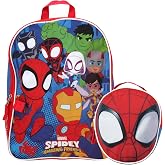 Fast Forward Spidey and Friends 15'' Kids Backpack &amp; Lunch Bag Set 2 Piece | Colorful Character Print, Padded Adjustable Straps, Roomy Main Compartment, Side Mesh Pocket, Zip Tote Keeps Snacks Fresh