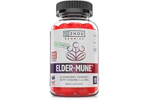 ZHOU Nutrition Elder-Mune Sambucus Elderberry Gummies with Zinc and Vitamin C for Kids & Adults (Age 4+) Immune Support with Antioxidants, Vegan, Gluten Free, Non-GMO, 30 Servings, 60 Gummies