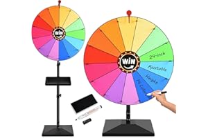 AugFir 24-inch Prize Wheel, Adjustable 32"-61" Height Desktop & Floor Stand Spinning Prize Wheel, Storable Prize Wheel Spinner, Suitable for Party, Carnivals and Tradeshow
