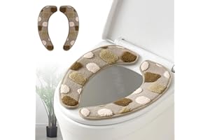 IENSEN Thick and Warm Toilet Seat Cover – Washable, Reusable Cushion with TPR Adhesive Back & Decorative Pattern for Comfort & Insulation (Brown)