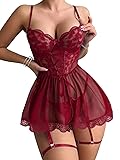 Lilosy Sexy Floral Lace Babydoll NightDress Thong