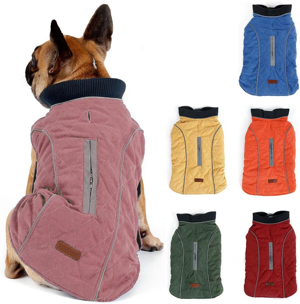 TFENGReflective Dog Jacket, Dog Coat Warm Padded Puffer Vest Puppy Jacket with Fleece, Pink S