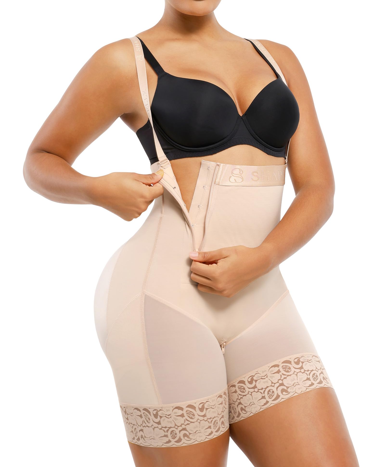 Photo 1 of SHAPELLX Tummy ControL Shapewear with Compression High Waist Body Shaper for Women Butt Lifting bodysuit Beige S