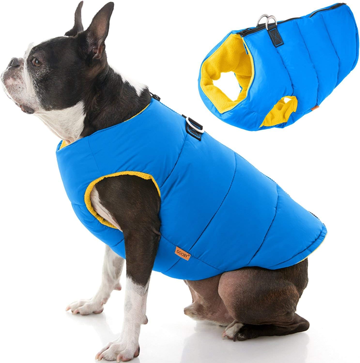 Gooby - Padded Vest Solid Blue Dog Jacket Coat Jumper with Zipper and Linen Ring Solid Blue Size XL, X-Large chest (23")