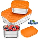 Leonyo Stainless Steel Lunch Containers for Kids, 18/10 Stainless Steel Food Containers with Silicone Lids, Metal Toddler Bento Box, Food Storage Bento Box for Snacks, Sandwiches, Fruits(25oz+8oz*2)