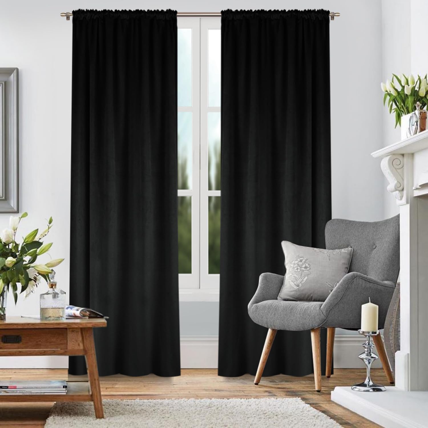 Photo 1 of FHflyinghome Blackout Curtains 84 Inches Long 2 Panels for Living Room, Soft Elegant Room Darkening Velvet Curtains Rod Pocket Thermal Insulated Drapes for Bedroom Farmhouse (Pink, 52W x 84L)