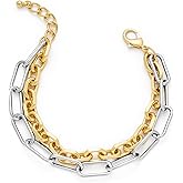 FILMOON Two Tone Bracelets for Women Silver and Gold Bracelets Gold Plated Two Layering Link Beacelet Minimalist Trendy Jewelry