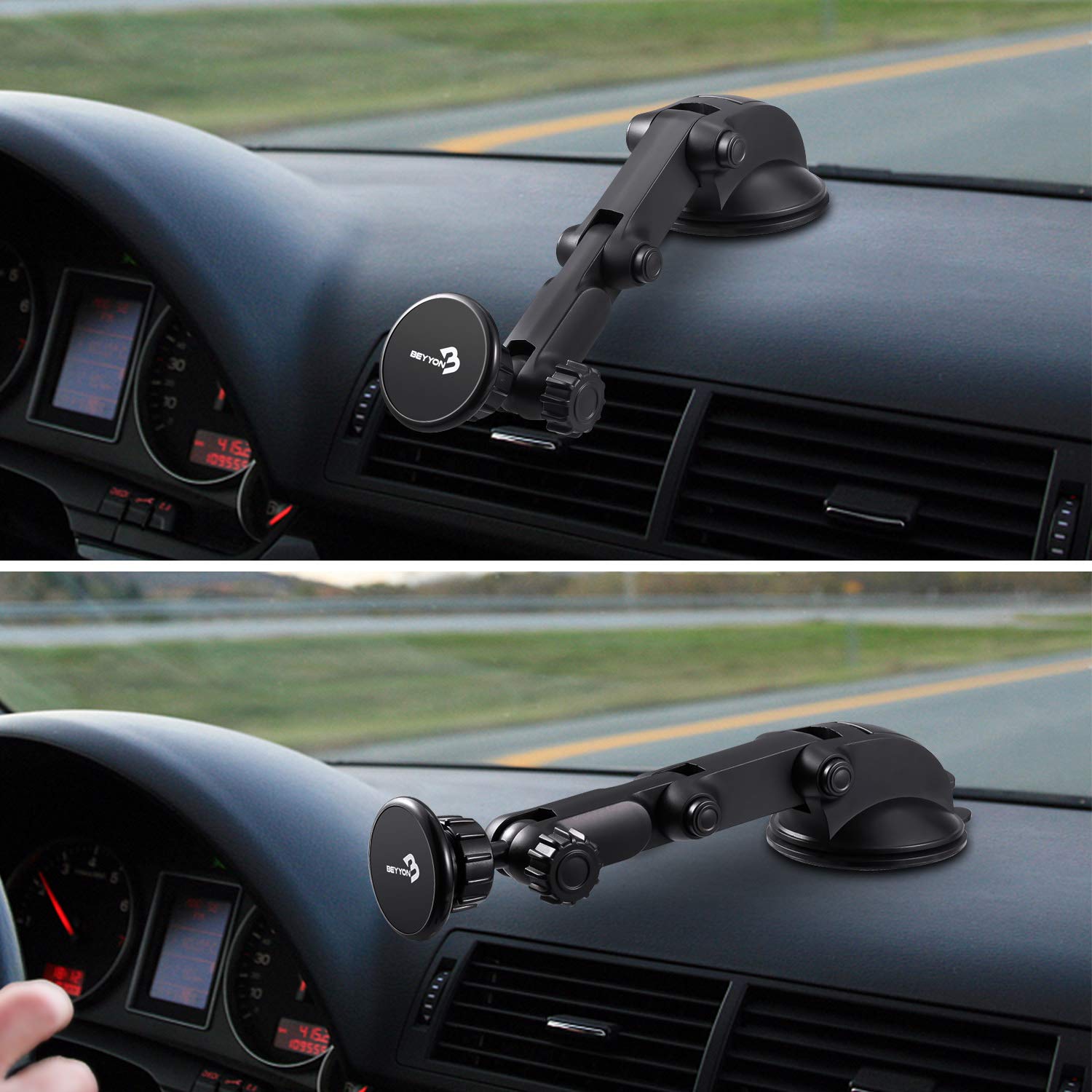 Magnetic Car Phone Mount，Beyyon Dashboard Windshield 5 Magnets and Unique Design with Flexible Viewing Angle Car Phone Holder Compatible with iPhone X/8/8P/7/7 Plus Galaxy S9/S9 Plus Edge