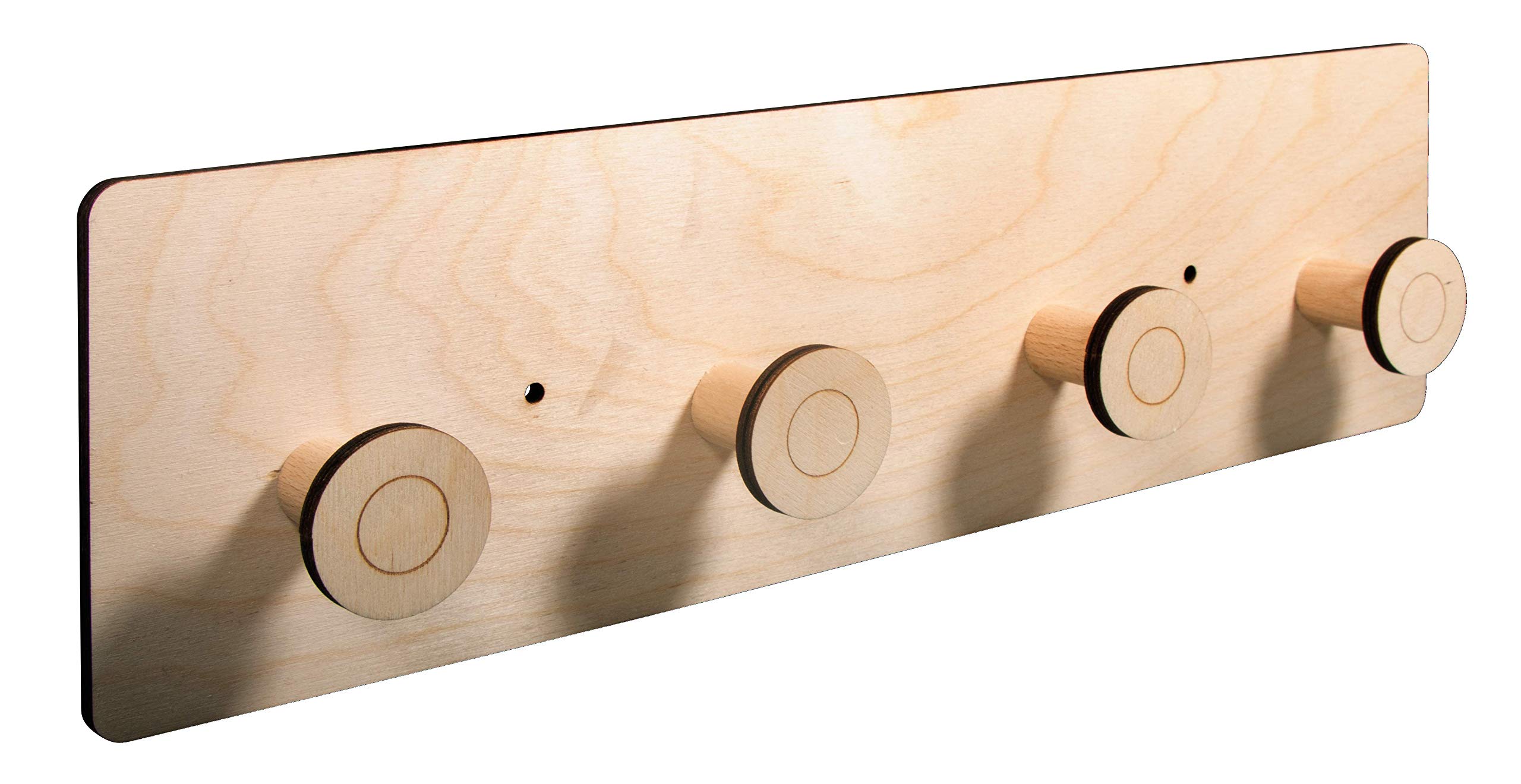Rayher 62986505 Wooden Children's Coat Rack, DIY Coat Hooks Made of Natural Wood for Painting and Decorating, 42x12x4.5 cm