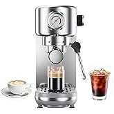 atatix Espresso Machine Upgrade, 20 Bar Compact Espresso Coffee Machine with Milk Frother, Stainless Steel Coffee Maker with 44oz Removable Water Tank & Fast Heat System for Cappuccino, Latte