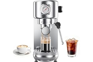 atatix Espresso Machine Upgrade, 20 Bar Compact Espresso Coffee Machine with Milk Frother, Stainless Steel Coffee Maker with 44oz Removable Water Tank & Fast Heat System for Cappuccino, Latte
