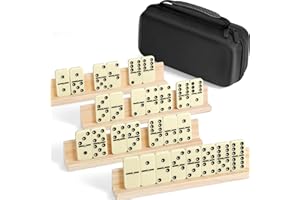 BATURU Jumbo Double 6 Dominos Set for Adults, Extra-Thick 28 Large Tiles with 4 Wooden Racks, Portable Travel Case, Premium Dominoes Set for Adults, Kids, Classic Family Game Night & Party Games