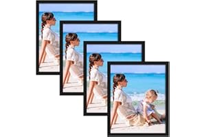 CRUGLA 8x10 Magnetic Picture Frames for Refrigerator, 4 Packs 8 By 10 Picture Frame with Self-Adhesive Backing Set for Glass Window Door Cubicle Tile Wall, Black