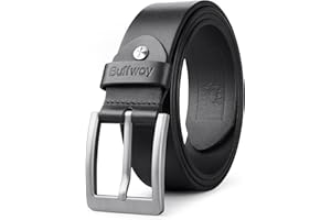Buffway Minimalist 1.5" Full Grain Leather Belts for Men with Metal Buckle, Heavy Duty Mens Casual Belts in Gift Box