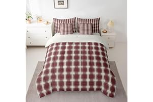 Feelyou Retro Plaid Print Comforter Set with Sheets 7 Piece Twin Size Checkered Bed in a Bag Kids Boys Girls Geometric Beddin