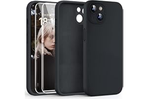 HATOSHI for iPhone 13 Case, Liquid Silicone Upgraded [Camera Protection] with [2 Screen Protectors], Soft Anti-Scratch Microfiber Lining Shockproof Phone Case for iPhone 13 6.1 inch, Space Black