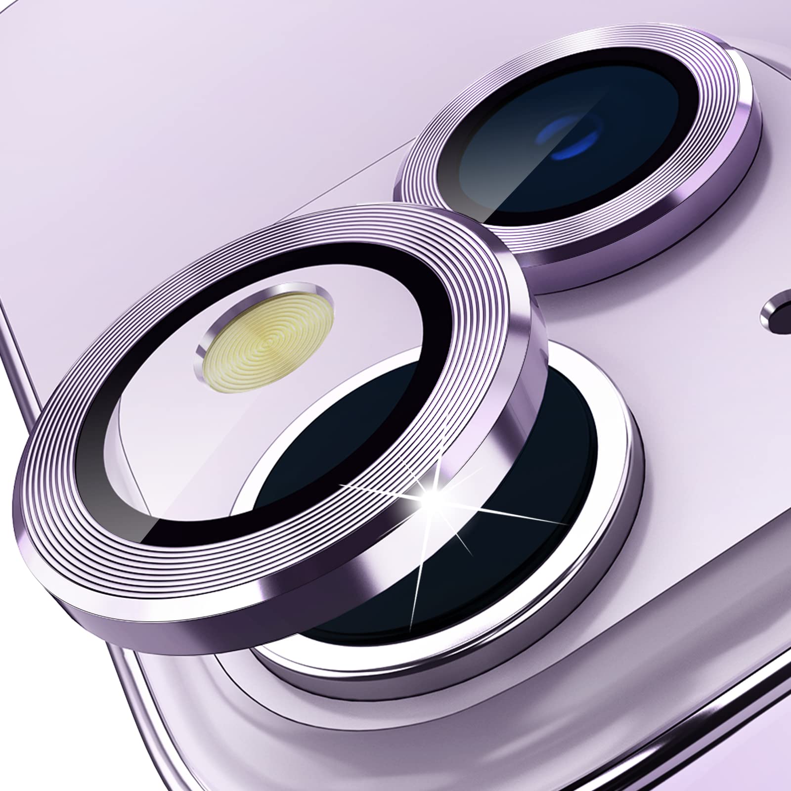 imluckies Rear Camera Protector Compatible with iPhone 14/iPhone 14 Plus, HD Tempered Glass Camera Protection Anti-Scratch Individual Metal Lens Ring 2022, Light Purple