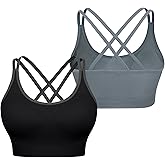 VEQKING Strappy Womens Sports Bras Cross Back for Running Removable Padded Workout Yoga Bras Pack Gifts