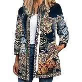 Akivide Women's Boho Ethnic Floral Print Long Sleeve Jacket Coat 2025 Trendy Fall Oversize Cardigan for Women with Pocket