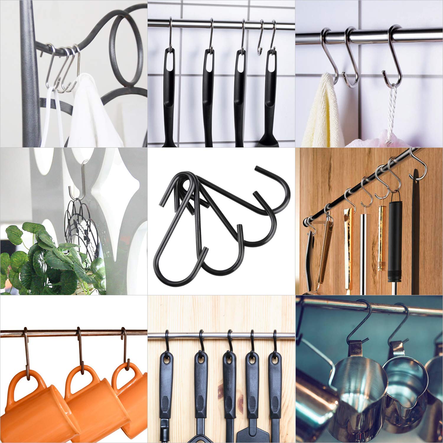 Demaxiya 36 Pack Heavy Duty S Hooks, Black S Shaped Hooks for Kitchen, Bathroom, Bedroom, and Office, Metal Steel Hanging Hangers Hooks for Kitchenware Spoons, Pans, Pots and More