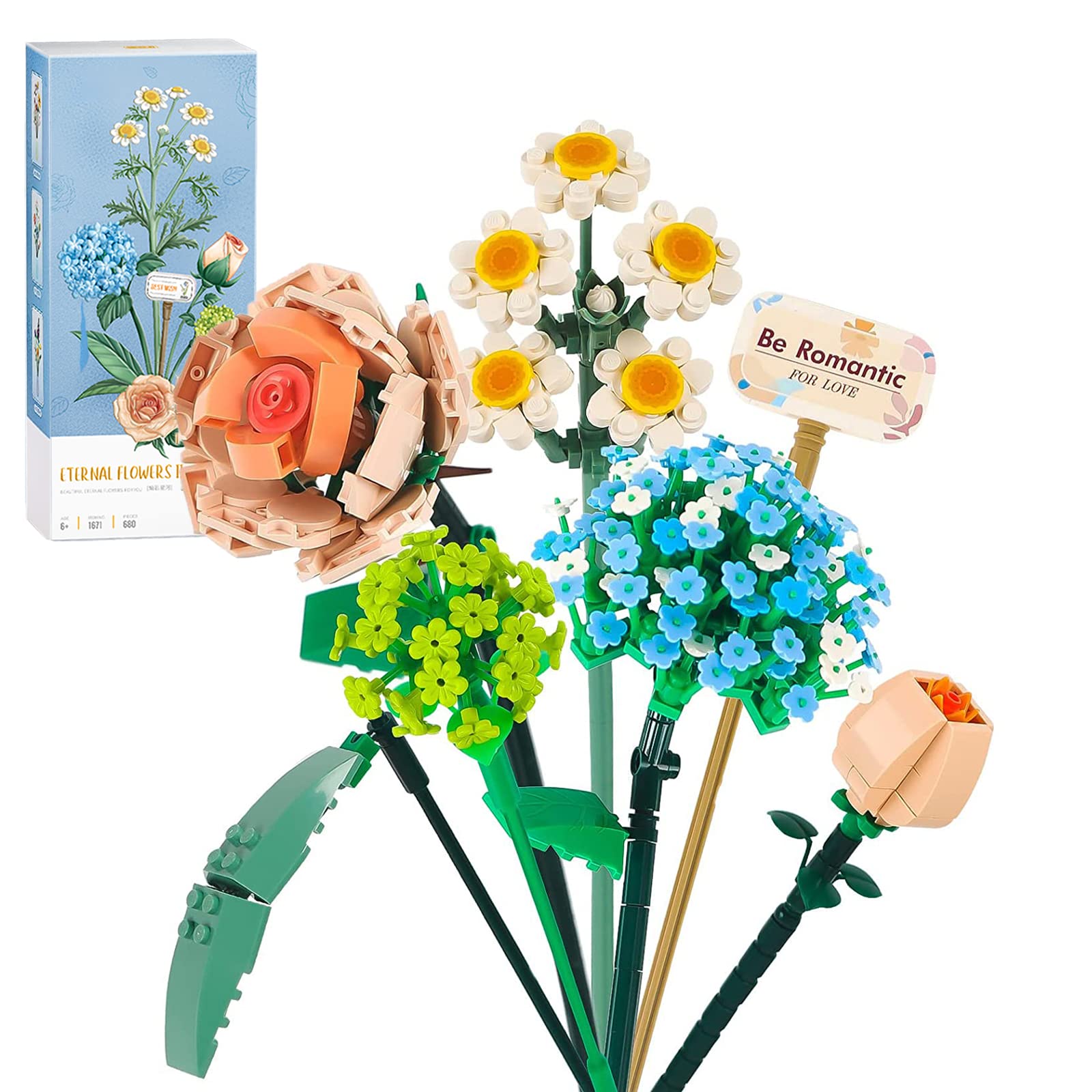 Flower Bouquet Building Sets, Artificial Flowers, Set for Adults, DIY Unique Decoration Home, Gift for Her and Him, 680 Pieces Botanical Collection (Not Compatible with Lego Set)