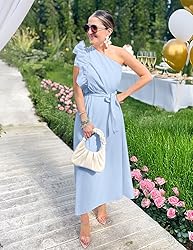 ZESICA Women's 2025 Summer One Shoulder Ruffle