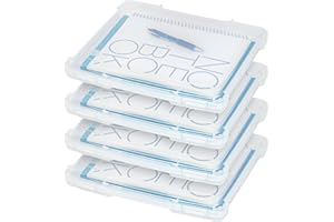 IRIS OHYAMA IRIS USA Board Game Storage Craft Organizer Box with Snap-Tight Latch Lid, 4-Pack Portable Plastic Case Bin for Puzzles, Magazines, Hobbies, Art Supplies, Fits 8.5" x 11" & A4 Papers, Slim, Clear