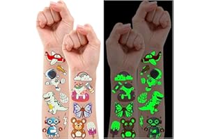 Partywind 380 Styles (30 Sheets) Luminous Tattoos for Kids, Mixed Styles Temporary Tattoos Stickers with Mermaid/Dinosaur/Space/Pirate for Boys and Girls, Glow Party Supplies