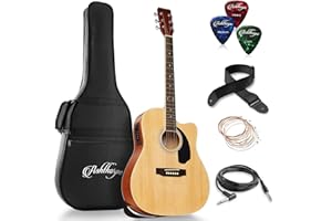 Ashthorpe Full-Size Dreadnought Cutaway Acoustic-Electric Guitar Bundle - Premium Tonewoods - Natural