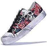 GXZUORUI Women Gothic Skull Skeleton Canvas Sneakers Unisex Low Top Retro Punk Shoes for Streetwear, Casual Fashion Comfortable Walking or Halloween