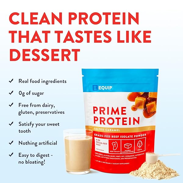 EQUIP FOODS PRIME PROTEIN POWDER | CLEAN, GRASS FED BEEF PROTEIN POWDER, CARNIVORE PROTEIN ISOLATE | PALEO, KETO FRIENDLY, GLUTEN & DAIRY FREE, HELPS BUILD & REPAIR TISSUE| 30 SERVINGS, SALTED CARAMEL