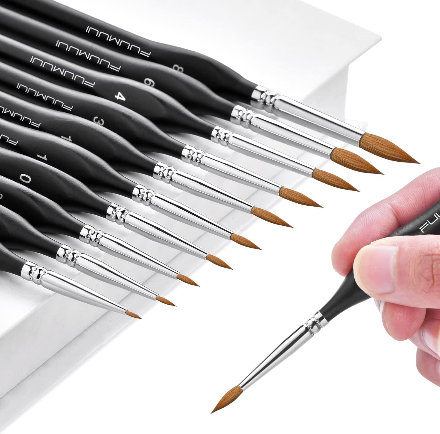 Fuumuui Kolinsky Sable Watercolour Brushes, 10pcs Miniature Art Brushes for Fine Detailing & Art Painting,For Watercolour, Acrylic, Models, Nail, Oil