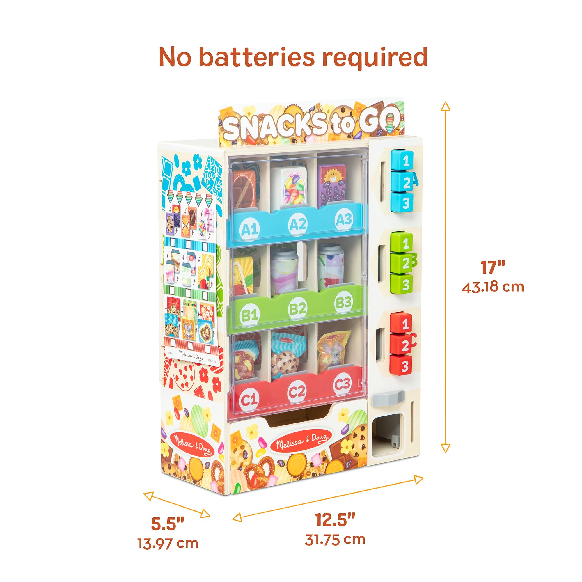 Melissa & Doug Sort-Stock-Select Wooden Vending Machine Toy with Play Food, Mini Vending Machine Toys & Play Money, Preschool Toys for Kids Ages 3+