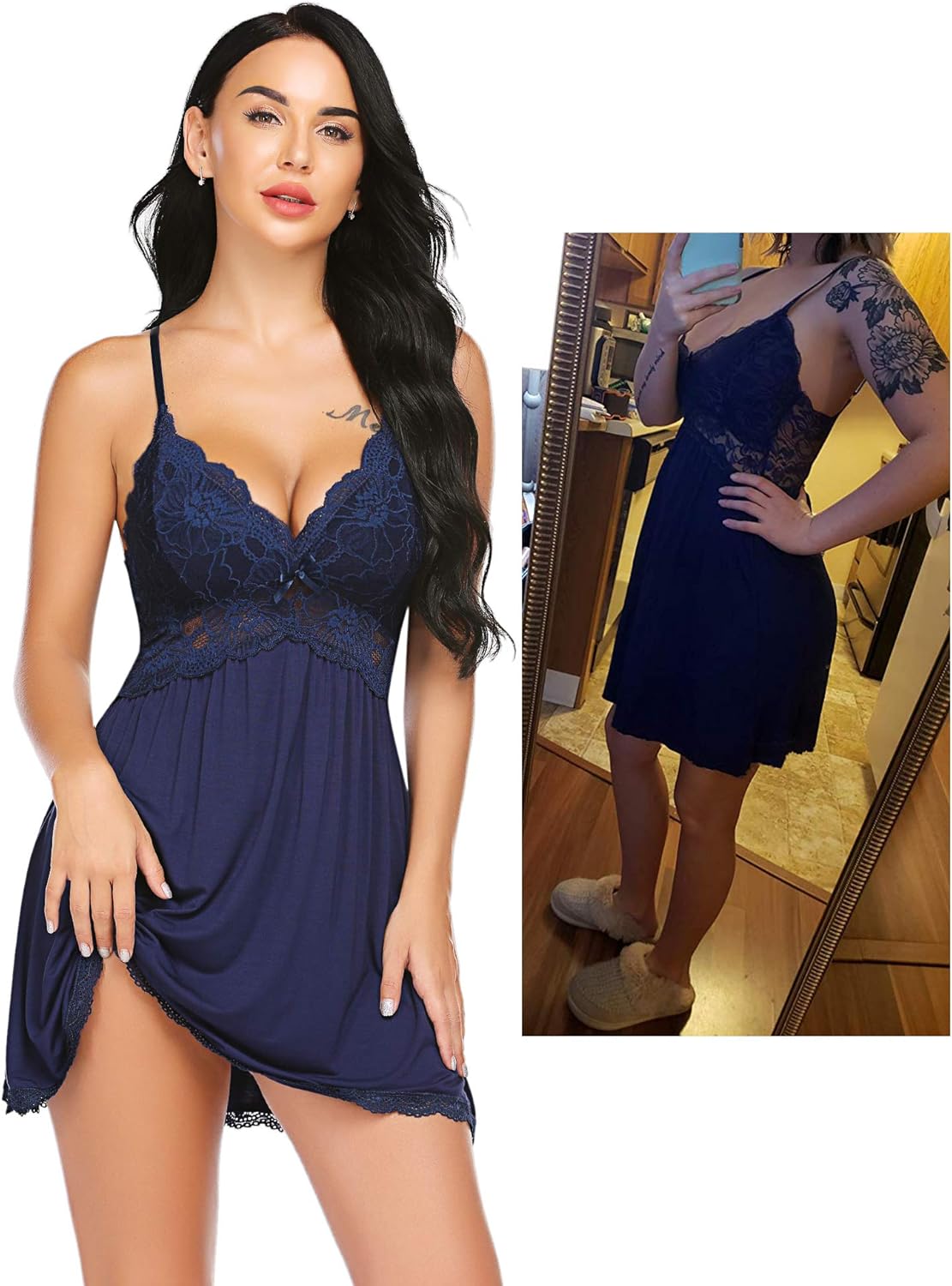 Avidlove Women Babydoll Nightgown Chemises Lace Modal Sleepwear V-Neck Full Slip Sleep Dress at  Women’s Clothing store