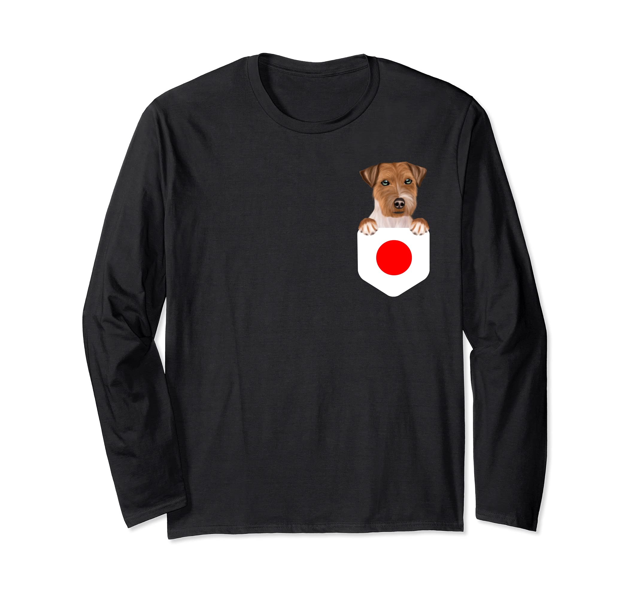 Japan Flag Russell Terrier Dog In Pocket Long Sleeve T-Shirt
