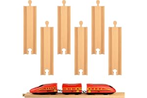 Mototo 6 PCS Wooden Train Track Accessories 6 Inch Wooden Train Track Pieces Wood Straight Railroad Expansion Connector Compatible with Most Wood Railway Set for Girl Boy Birthday Holiday Christmas