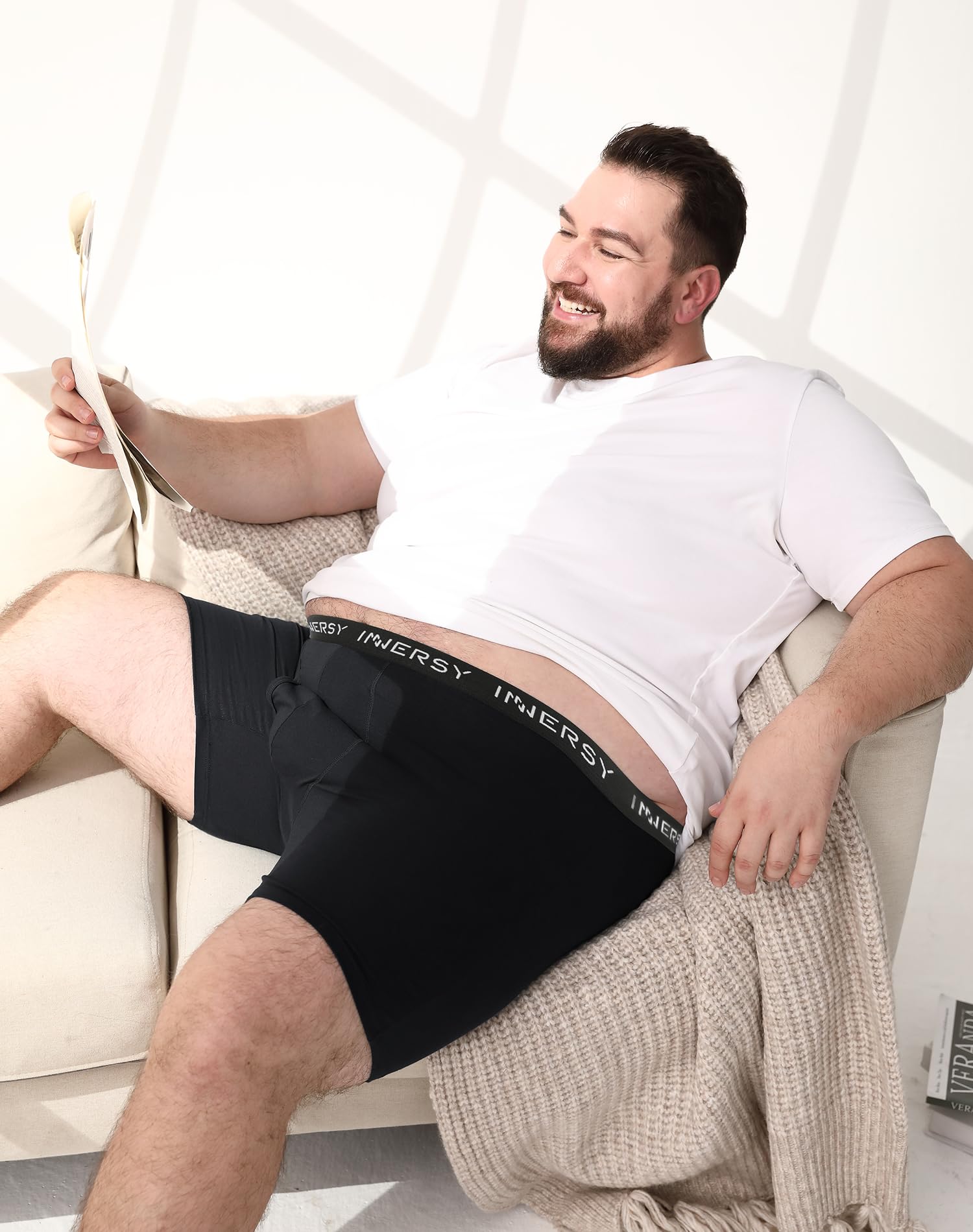 INNERSY Unterhosen Männer Große Größen Schwarz Herren Boxershorts mit Eingriff Retroshorts 4er Pack (5XL, 4 Schwarz) 2