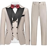 Lamgool Boys Tuxedo Suit 3 Piece Slim Fit Set with Blazer Jacket Vest Pant Kids Formal Outfit for Wedding Prom Size 6-20