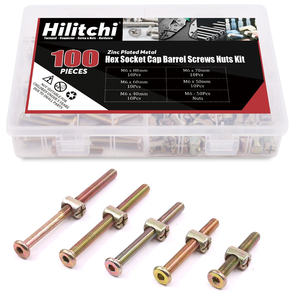 Hilitchi 100-Pcs M6 x 40/50/60/70/80mm Zinc Plated