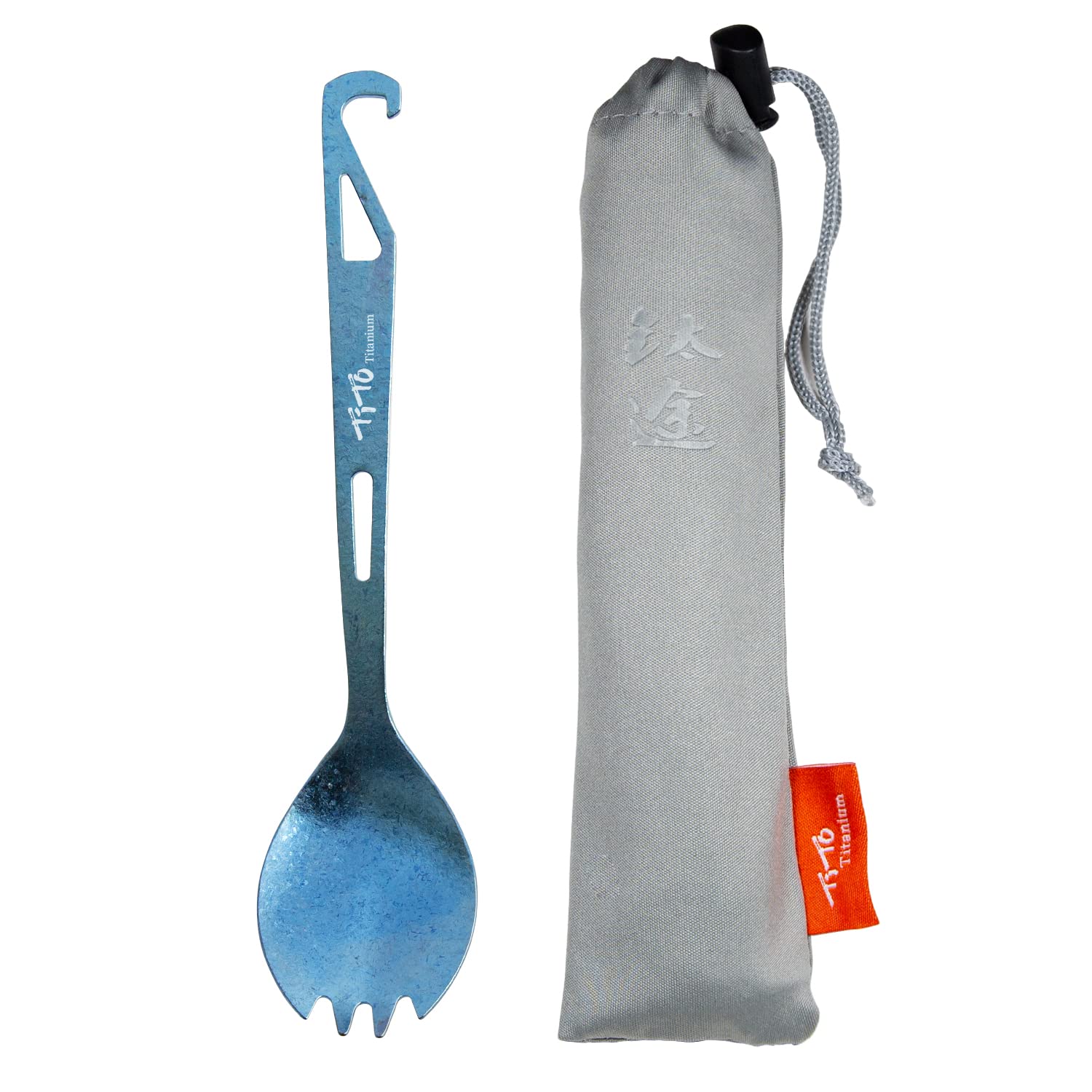 TiTo Titanium Fork Spoon Lightweight Portable Outdoor Dinner Spoon Fork Dinner Cutlery Outdoor Camping Spork with Bottle Opener (Bright Blue)