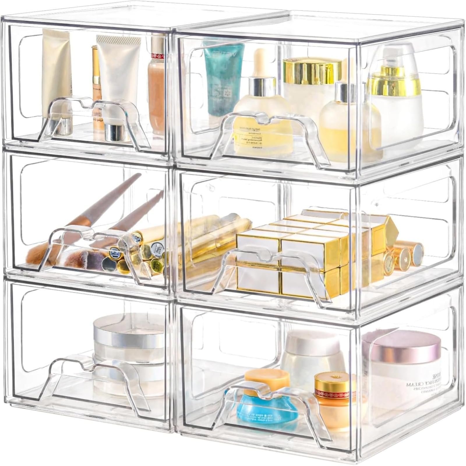 Photo 1 of Plastic Drawers Storage, 6 Pack Clear Stackable Storage Drawers, Acrylic Storage Bins with Drawers for Fridge Organizers, Small PlasticDrawers Stackable for Makeup Organizers Cosmetic Display
