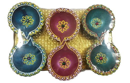 SHIKORA Set of 6 Handmade Traditional Clay Mitti Diya/Terracotta diyas Candles for Diwali Navratri Pooja and Diwali Decoration Lights Gift