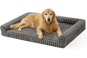 COZY KISS Extra Large Dog Bed, Faux Fur Orthopedic Foam Dog Bed with Sides, Removable Washable Cover & Waterproof Lining, Com