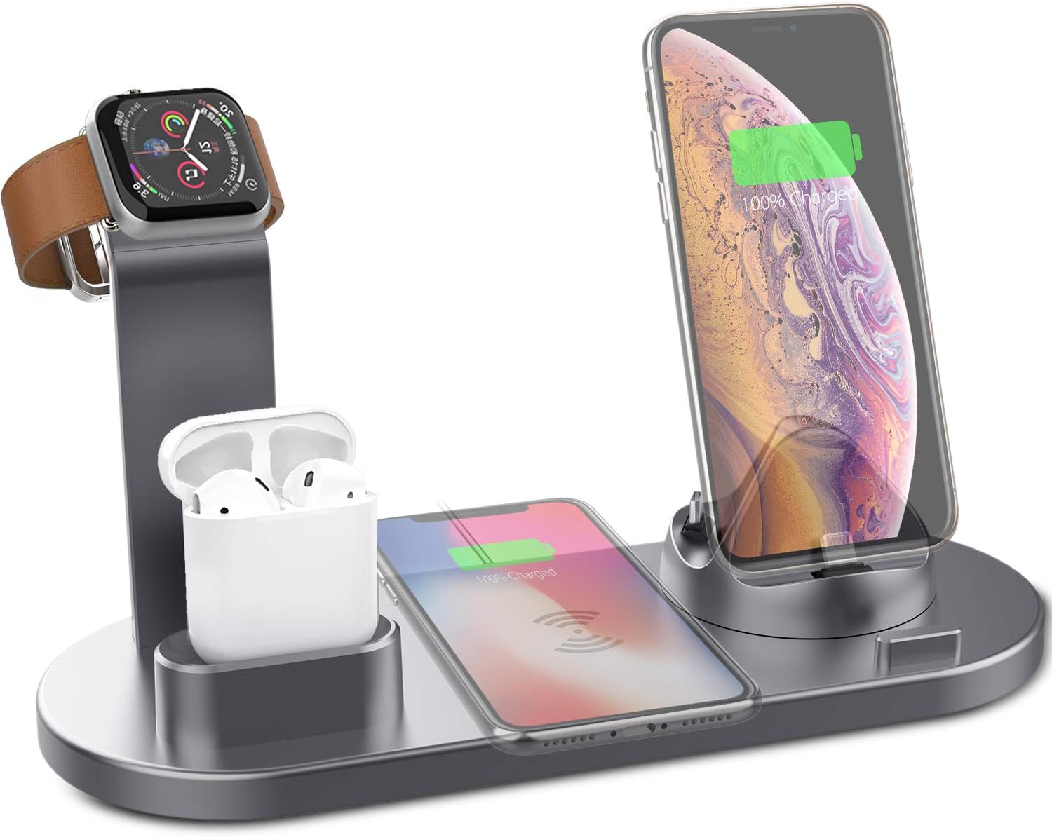 Yestan Wireless Charger 4 in 1 Wireless Charging Dock Compatible with Apple Watch 5 and Airpods Charging Station Fast Wireless Charging Stand for iPhone 11 11 Pro X XS XR Xs Max 8 8 PlusSpace Gray
