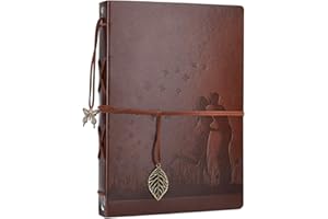 Scrapbook Photo Album, AIOR Leather Scrapbook 11x8.3Inch 60 Black Pages DIY Memory Book Vintage Scrap Book, Gifts for Wedding Anniversary Valentines Birthday Couple Lover Friend, Kiss