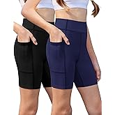 Zaclotre Girls Bike Shorts with Pockets Kids 5" High Waisted Yoga Workout Athletic Running Volleyball Spandex Shorts
